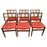 Danish Mid-Century Modern Teak Dining Chairs w Rust Red Dotted Upholstery, Set 6