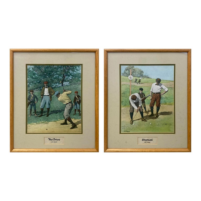 A.B.Frost Golfing Scene Lithograph, a Set of 2