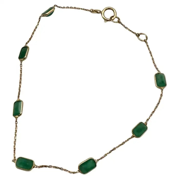 2.5 Carat Octagon Cut Emerald Station Chain Stackable Bracelet 18K Yellow Gold