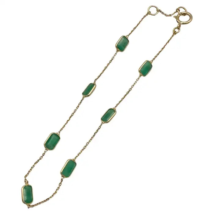 2.5 Carat Octagon Cut Emerald Station Chain Stackable Bracelet 18K Yellow Gold