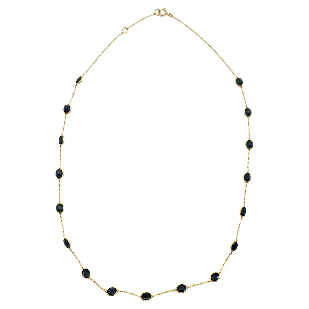 7.80 Carat Oval Blue Sapphire Station Chain Necklace in 18k Solid Yellow Gold