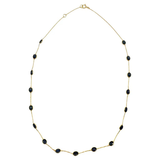 7.80 Carat Oval Blue Sapphire Station Chain Necklace in 18k Solid Yellow Gold