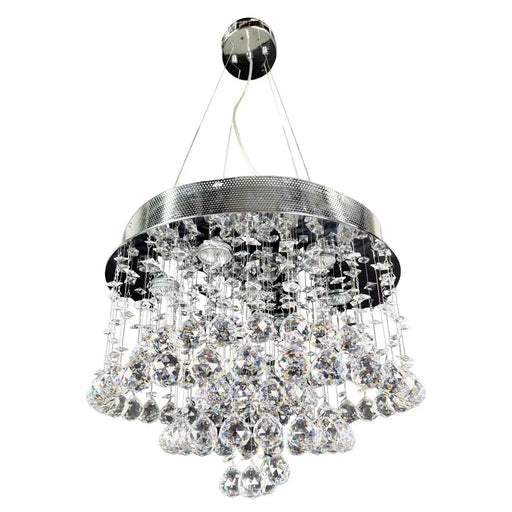 Modern Round Galaxy Chrome and Hanging Crystal Chandelier or Flush Mount Fixture