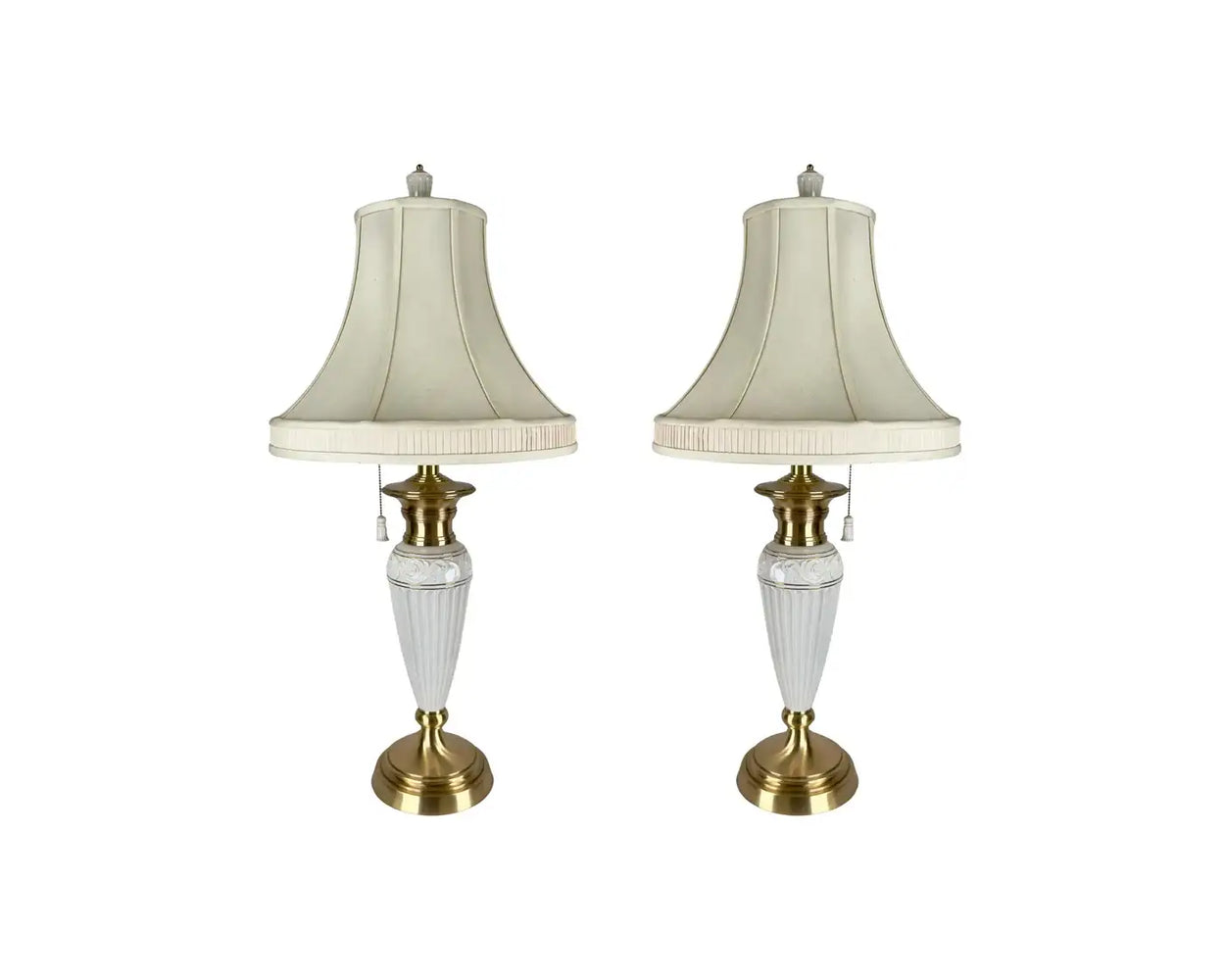 Lenox Empire Style Fluted Column White Porcelain & Brass Table Lamp, a Pair