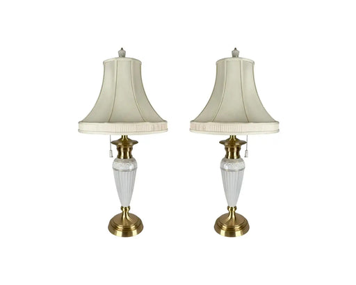 Lenox Empire Style Fluted Column White Porcelain & Brass Table Lamp, a Pair