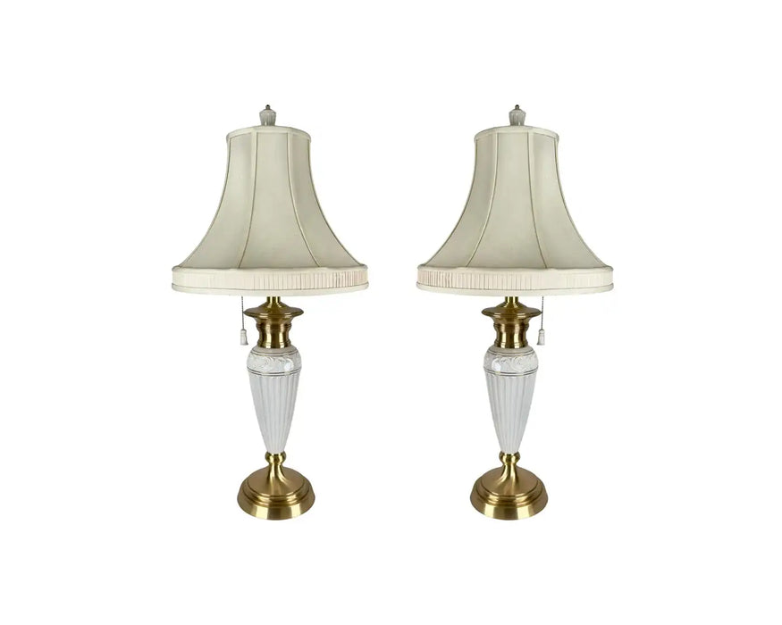 Lenox Empire Style Fluted Column White Porcelain & Brass Table Lamp, a Pair