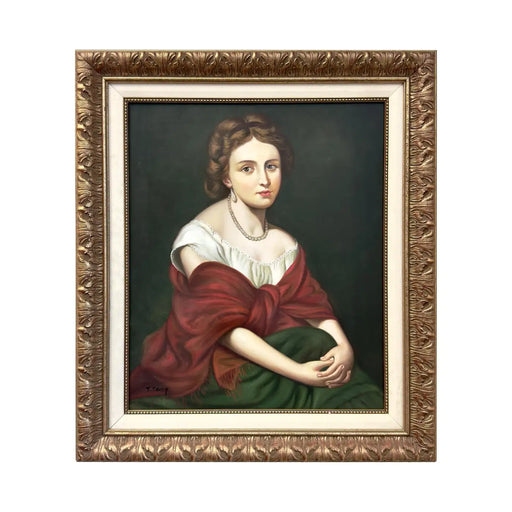 Classical Portrait of a Young Woman Oil on Canvas Painting , Signed & Framed