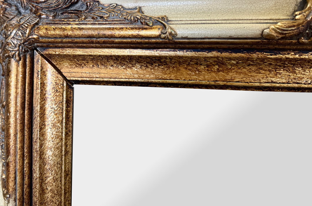 Rococo Style Distressed Gold Beveled Console or Wall Mirror by Bombay Furniture