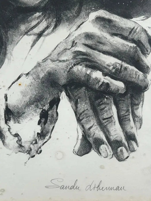 Sandu Liberman Rabbi with Young Girl Lithograph Signed, Numbered & Framed 1960's