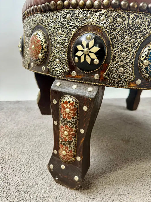 Portuguese Colonial Style Leather & Filigree Design Throne Chair