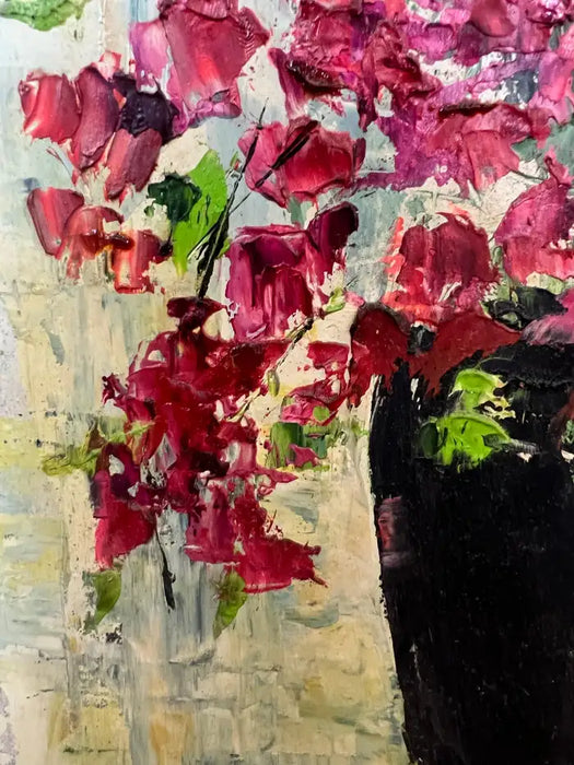 Helen Botway Bougainvillea in a Dark Urn Oil on Board Painting, Signed 1960's