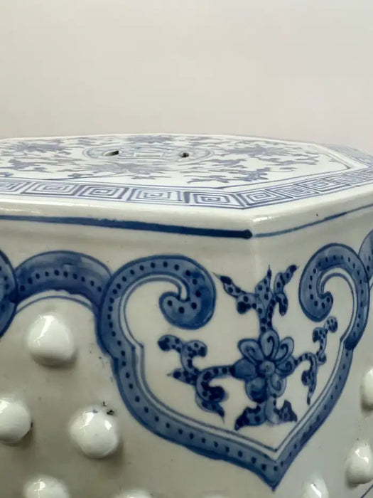 Chinese Qianlong Style Porcelain Octagonal Garden Blue & White Stool, a Pair