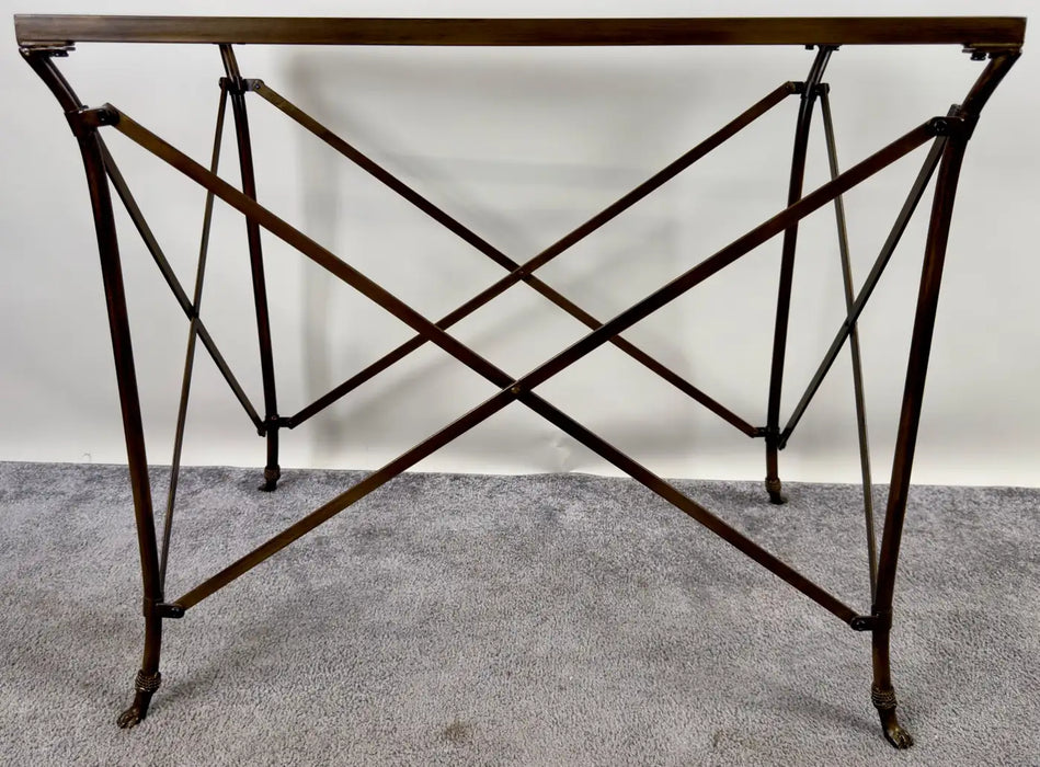 Neoclassical Empire Style Rectangular Bronze Side Serving Table with Glass Top