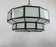 Art Deco Style Large Circular White Milk Glass & Bronze Pendant, Chandelier