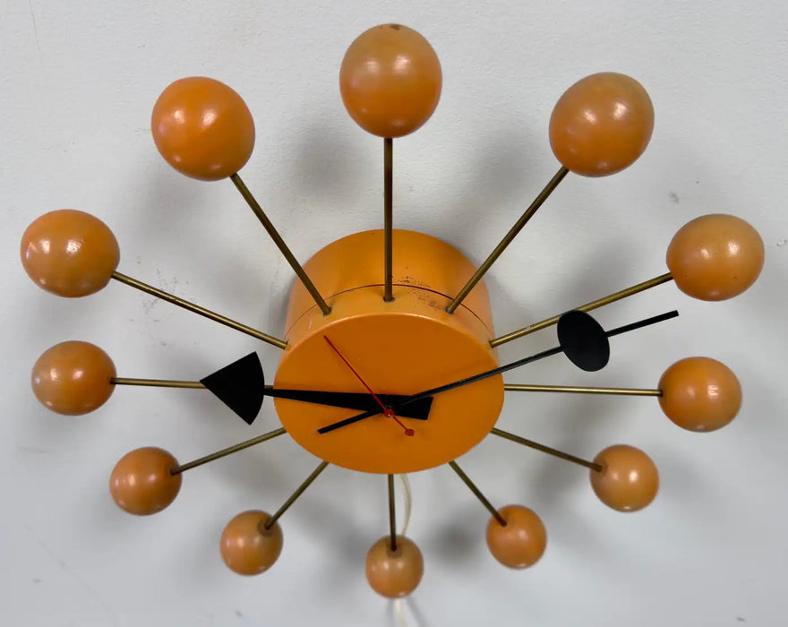 Rare Mid Century Modern George Nelson Orange Ball Clock Model 4755