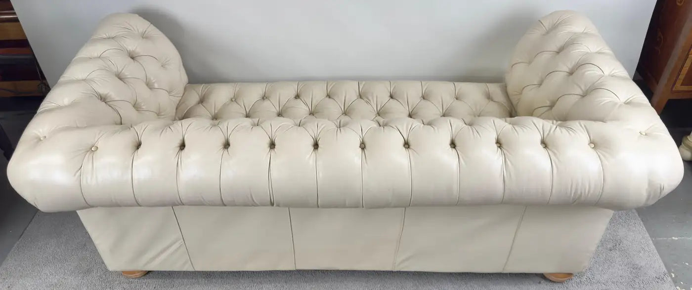 English Style Chesterfield Off-White Tufted Leather Sofa