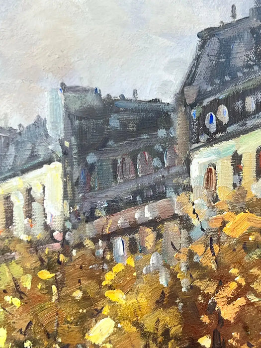 Impressionist Paris Street Scene Oil Painting, Signed, in Ornate Gilt Frame 1970's