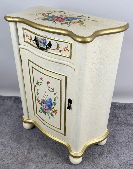 French Provincial Style Off white Nightstand with Floral Motif