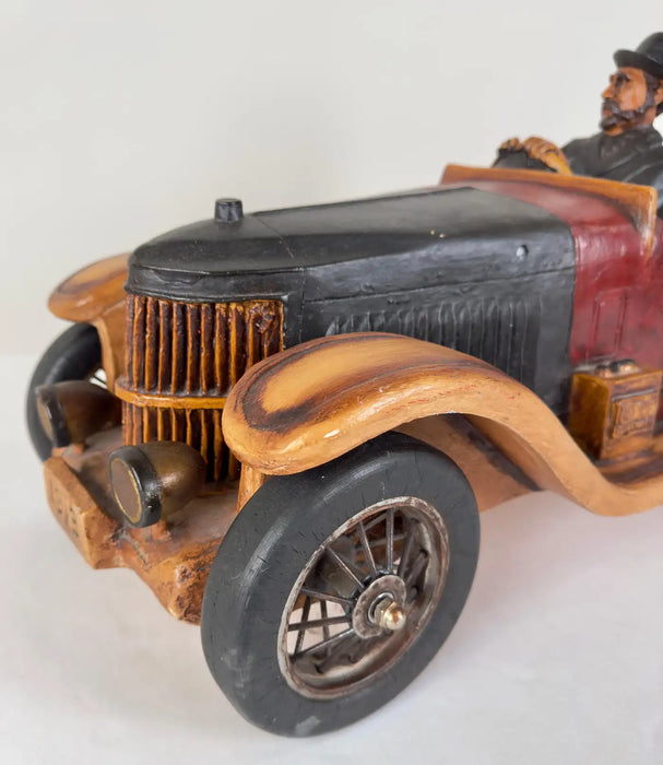 Antique 1913 Model Touring Car and Driver Wooden Hand Painted Sculpture