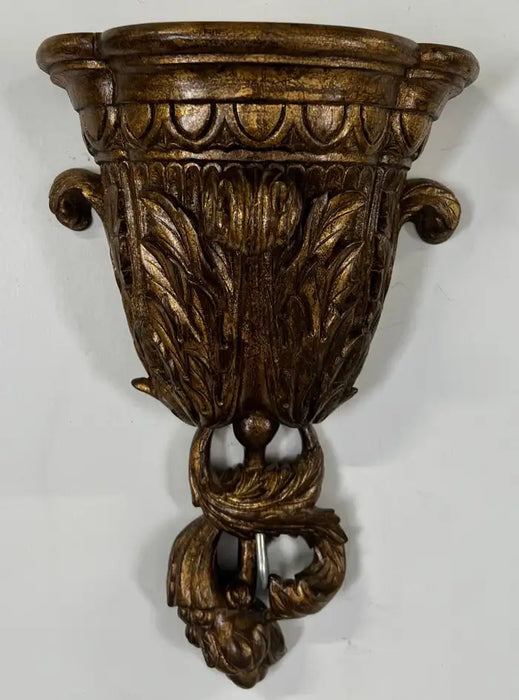 French Louis XVI Style Urn Form with Acanthus Motifs Gilded Wall Bracket, a Pair