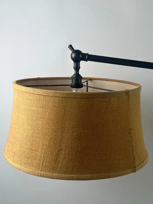 Industrial Style Adjustable Cantilever Arm Floor Lamp with Burlap Drum Shade