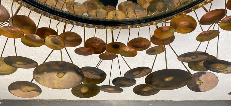 Mid-Century Modern Brass Raindrops Sculptural Sunburst Mirror by Curtis Jeré