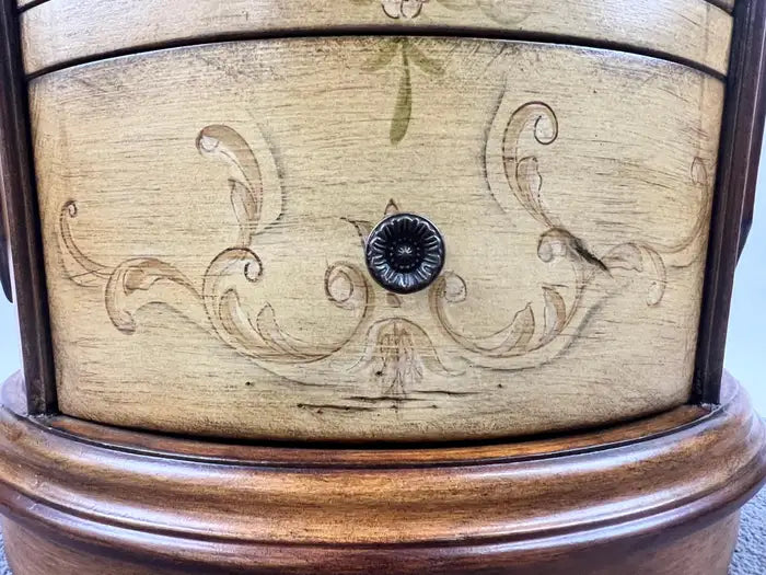 Louis XV Style French Provincial Hand Painted Oval Shaped Nightstand, a Pair