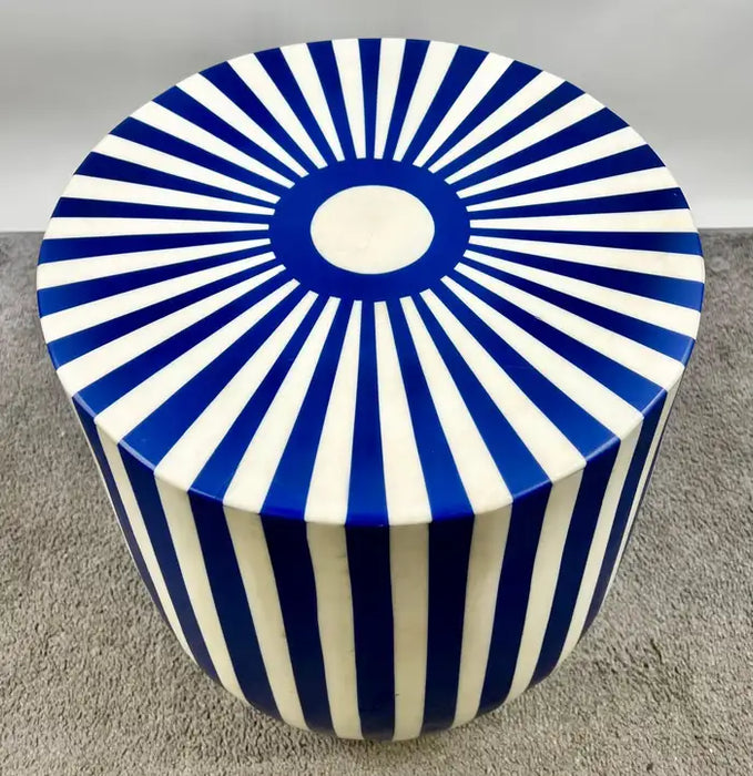 Art Deco Style Blue & White Resin Cylindrical Side, End Table or Stool
