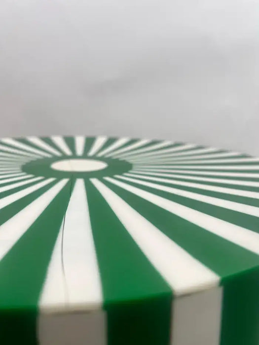 Art Deco Style Green & White Cylindrical Resin Side, End Table or Stool, a Pair