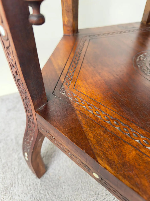 Vintage Syrian Hexagonal Walnut and Bone inlay Hand -Carved Center of End Table