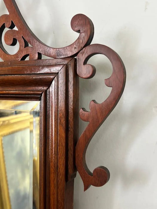 Baker Georgian Chippendale Carved Mahogany Wall Mantel Mirror Fretwork Crest