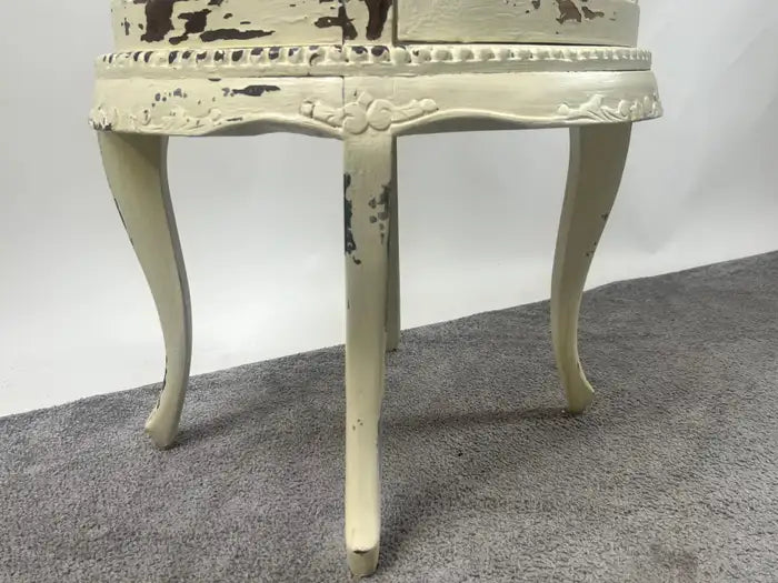 French Louis XV Provincial Style Distressed Off-white Serving Table w Tray