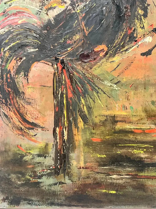 Alice Marcus " The Cockfight " Oil Painting on Canvas , Signed & Framed 1981