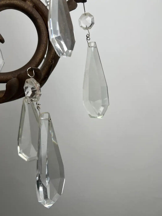 French Regency Style Bronze Wall Sconces with Crystal Drops and Shades, a Pair