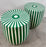 Art Deco Style Green & White Cylindrical Resin Side, End Table or Stool, a Pair