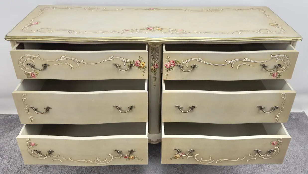 French Provincial Hand Painted Commode or Chest of Drawers with Floral Design