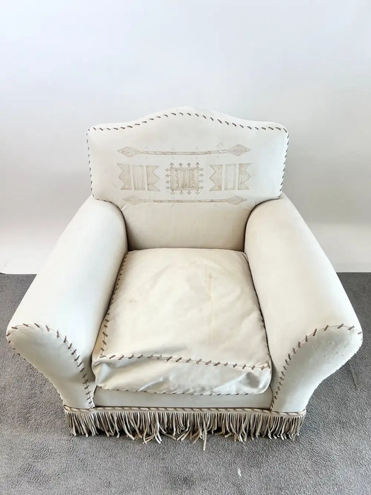 Vintage Ralph Lauren Leather Club Chair, Hand-Painted Arrowhead & Fringe, 1980's