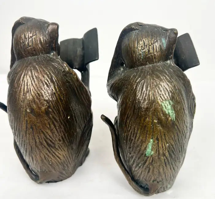 Vintage Brass Monkey Reading Book Figurine & Paperweight , a Pair