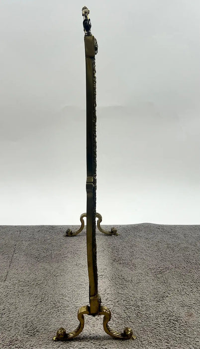 Antique French Art Nouveau Brass Firescreen with Floral & Ribbon Bouquet
