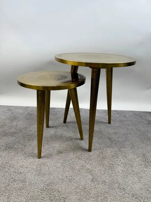 Mid Century Modern Brass Round Nest Side Table, Set of 2