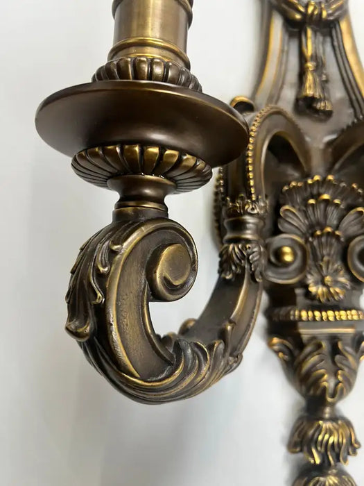 French Louis XVI Revival Style Patinated Bronze Wall Sconce Two Arms, a Pair