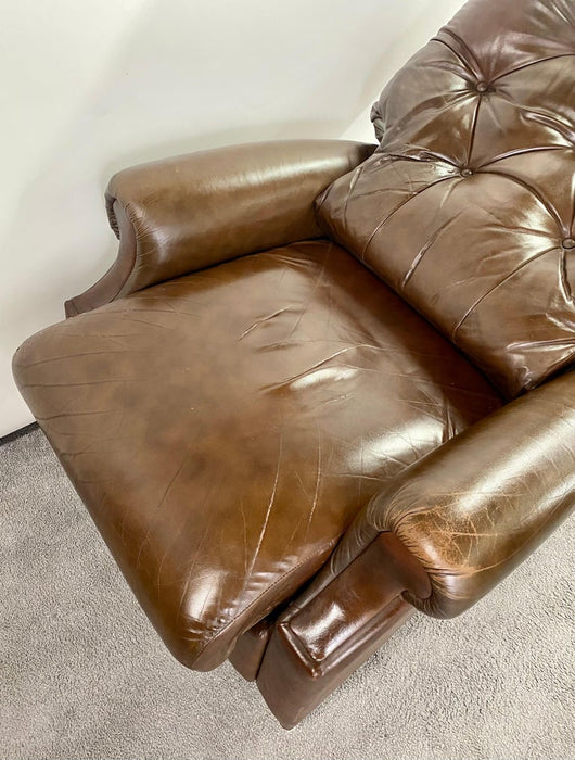Mid-Century Lazy Boy Brown Leather Tufted Reclining Club Chair