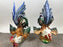 Vintage Hand-Painted Italian Majolica Ceramic Fighting Rooster Sculpture, a Pair 1980's