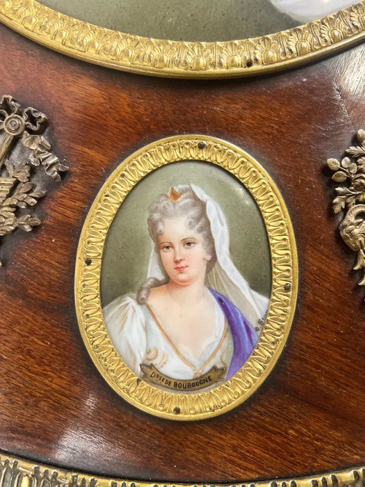 19th C French Louis XVI Mahogany & Bronze w Sèvres Style Portraits Salon Table