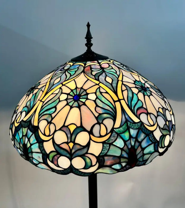 Art Nouveau Tiffany Sale Blue Stained Glass Dome Shaped Shade Floor Lamp