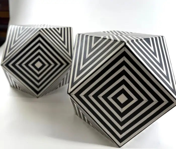 Art Deco Style Sculptural Resin Black and White Side or End Table, a Pair