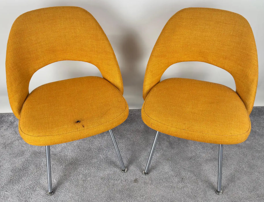 Eero Saarinen for Knoll MCM Tumeric Orange Uphostery Side Chair, a Pair