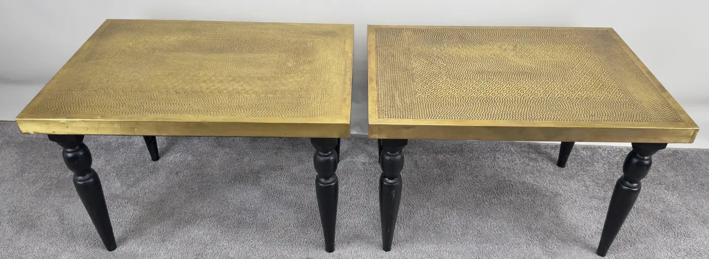 Hollywood Regency Style Handcrafted Brass Center or End Table, a Pair