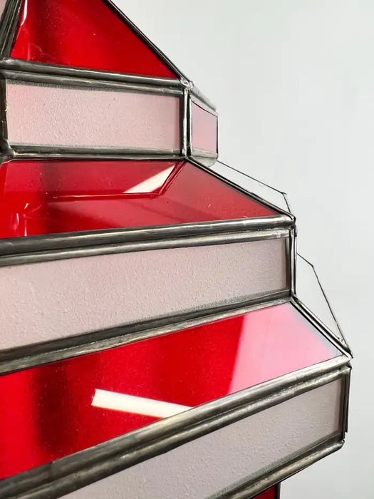 Art Deco Style White Milk and Red Glass Pendant, Lantern or Chandelier, a Pair
