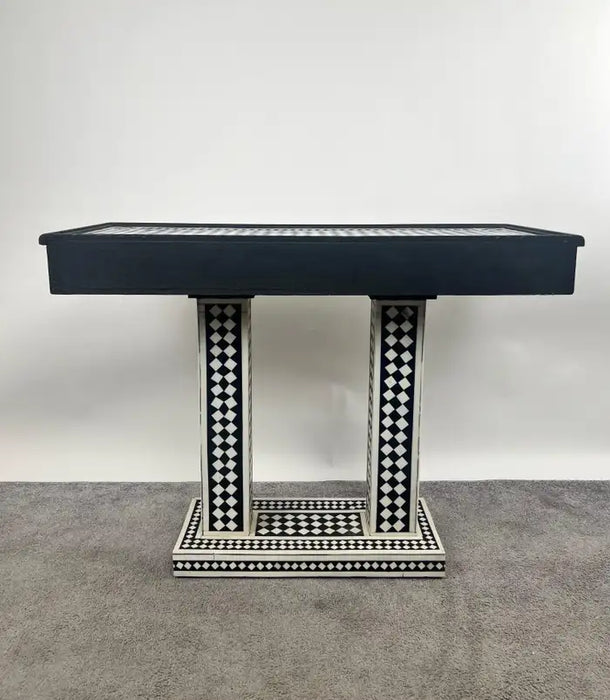 Art Deco Style Black & White Resin Console Table in Diamond Pattern